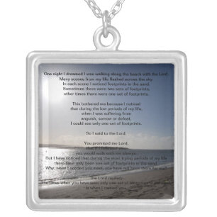Lord's Footprints in the sand sterling silver neck Silver Plated Necklace