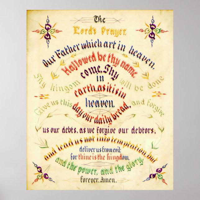Lord's Prayer Calligraphy 1889 Poster (Front)