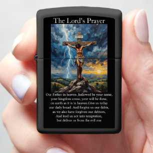 Lord's Prayer Crucifixion Lightning Bolt Sunrise Zippo Lighter