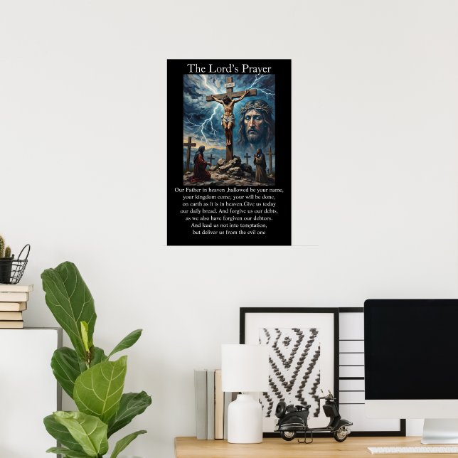 Lord's Prayer Crucifixion Lightning Storm Calvary Poster (Home Office)