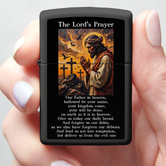 Lord's Prayer Gethsemane Devotion Prayer Artwork Zippo Lighter (In Hand)