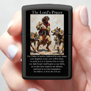 Lord's Prayer Good Shepherd Delivering Lamb Wolves Zippo Lighter