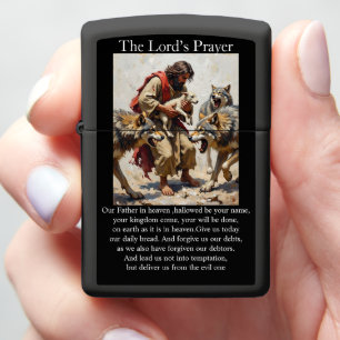Lord's Prayer Good Shepherd Protecting Lamb Wolves Zippo Lighter