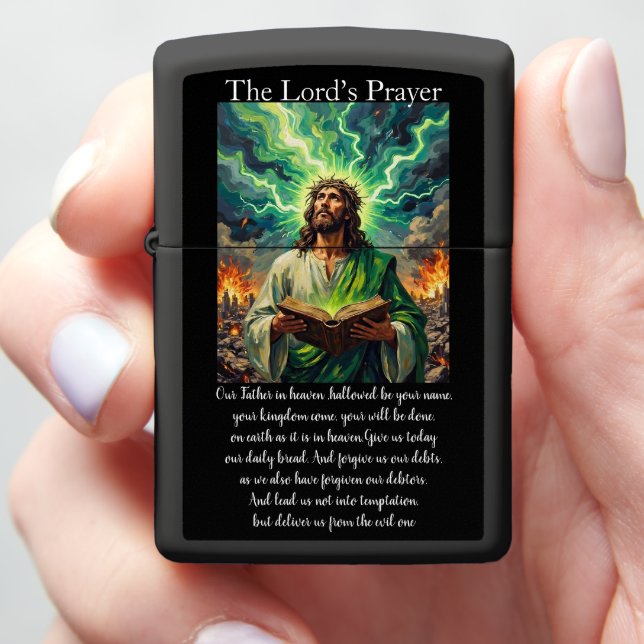 Lord's Prayer Prophetic Scripture Revelation Fire Zippo Lighter (In Hand)