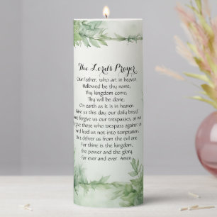 Lord's Prayer Watercolor Botanical Poster Print Pillar Candle