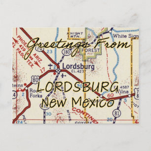 Lordsburg NM Vintage Map Postcard