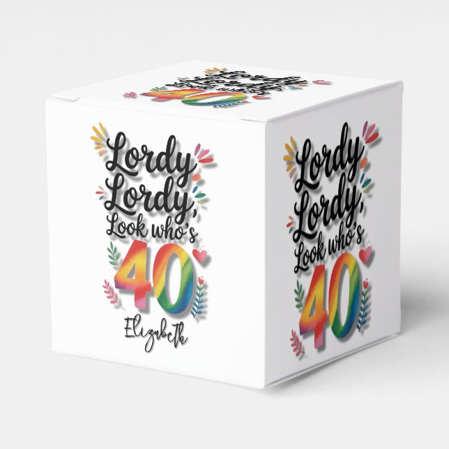Lordy Lordy Look Who’s 40 Birthday Party Favor Boxes (Front Side)