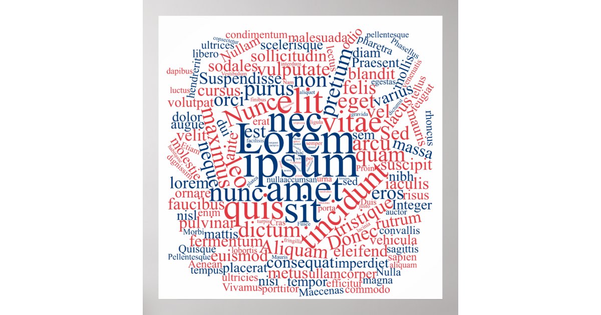 Lorem ipsum word cloud red blue version poster zazzle