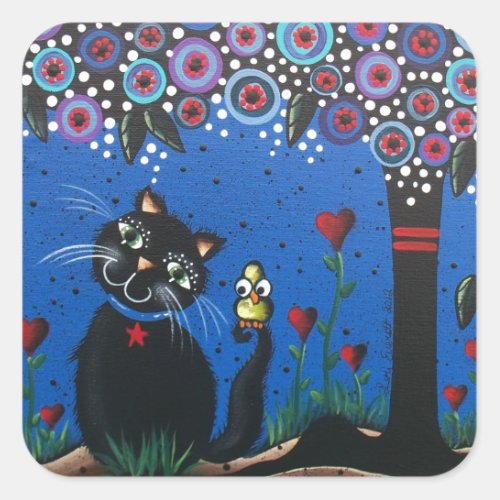 Lori Everett_ Day Of The Dead Black Cat Cute Art Square Sticker