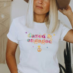 LORI Tie Dye Dazed and Engaged Bride Bachelorette T-Shirt<br><div class="desc">This dazed and engaged bachelorette t shirt features groovy 70s themed tie dye and a retro bubble font. Order the white 'dazed and engaged' option for the bride-to-be and the coordinating 'boozed and confused' shirts for your bachelorette group.</div>