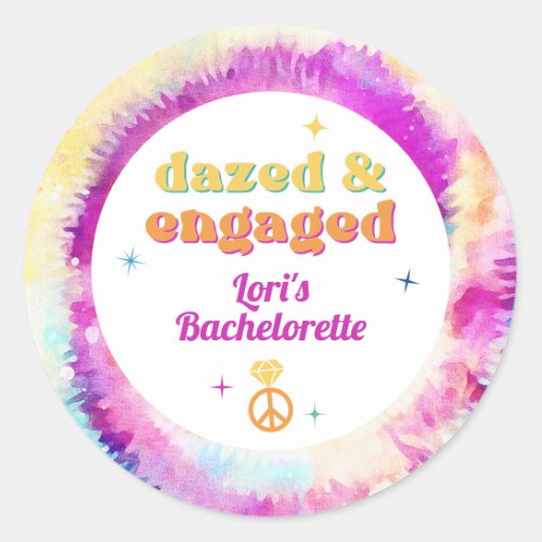 LORI Tie Dye Dazed Engaged 70s Retro Bachelorette  Classic Round Sticker