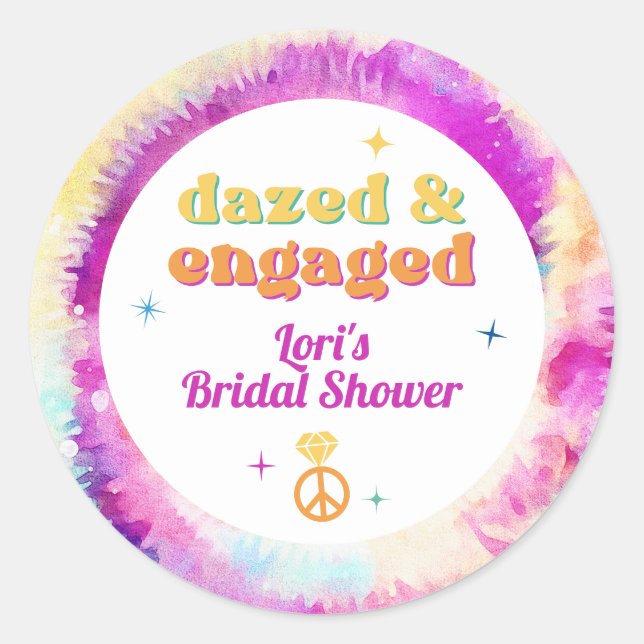 LORI Tie Dye Dazed Engaged 70s Retro Bridal Shower Classic Round Sticker (Front)