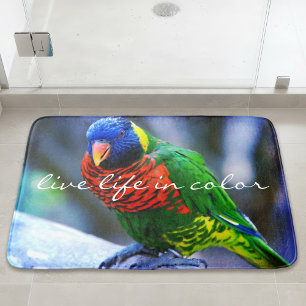 Lorikeet Bird Live Life In Color Red Blue Green Bathroom Mat