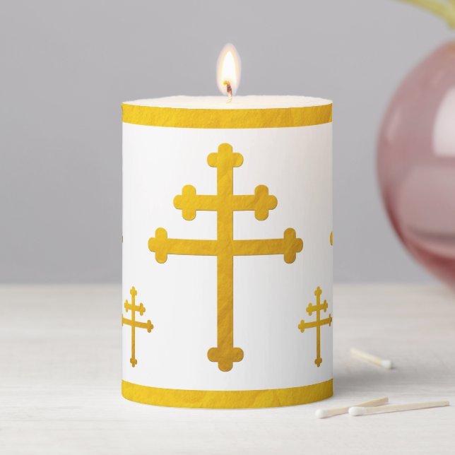 Lorraine Cross gold & white Candle / Christians (In Situ)