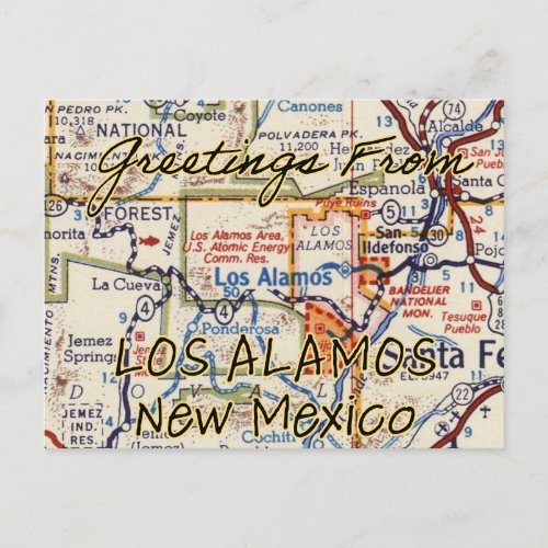 Los Alamos NM Vintage Map Postcard