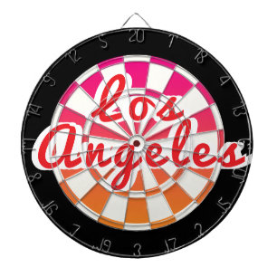 Los Angele Red text on Pink Orange Black And White Dart Board