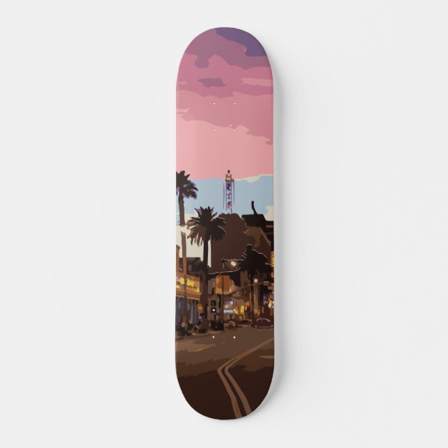 Los Angeles At Night purple club Skateboard (Front)