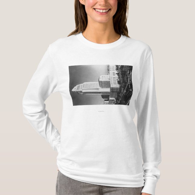Los Angeles, CA City Hall and Town View T-Shirt (Front)