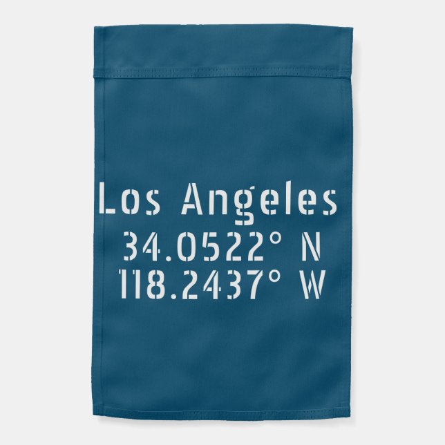 Los Angeles CA Latitude Longitude Blue  Garden Flag (Back)