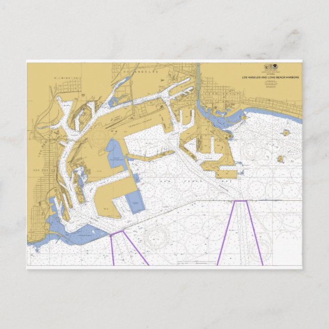 Los Angeles, CA Nautical Harbor Chart Postcard (Front)