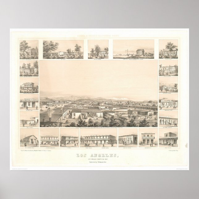 Los Angeles, CA. Panoramic Map 1857 (0903A) Poster (Front)