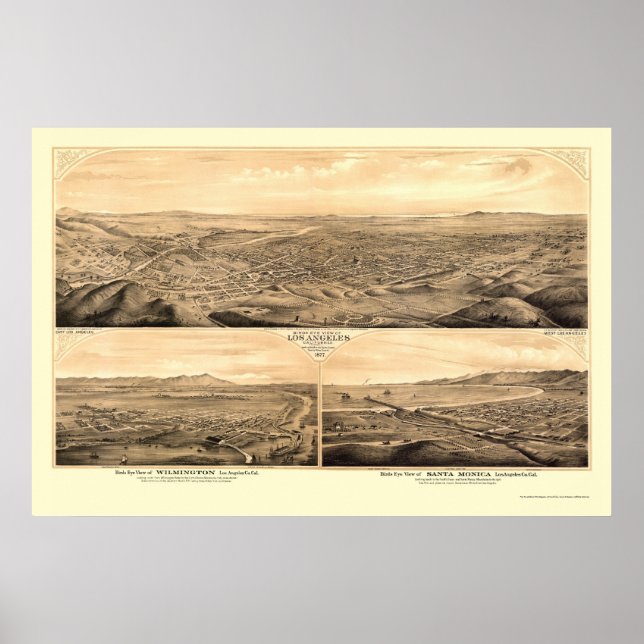 Los Angeles, CA Panoramic Map - 1877 Poster (Front)