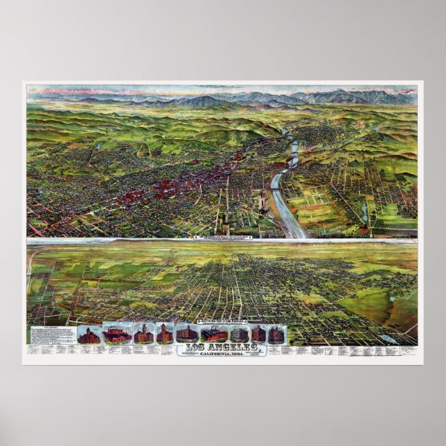 Los Angeles, CA Panoramic Map - 1894 Poster (Front)