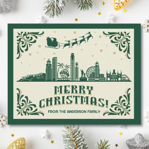 Los Angeles, CA Skyline Christmas Holiday Postcard