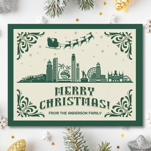 Los Angeles CA Skyline Christmas Holiday Postcard