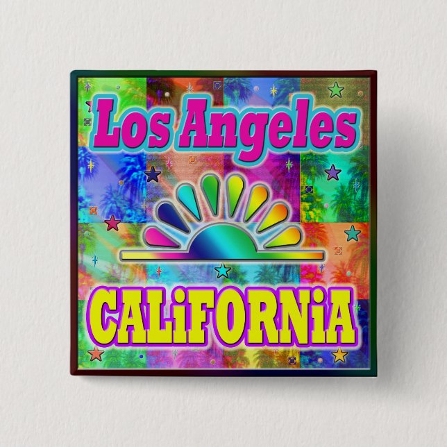 Los Angeles CA Sun & Palms Button (Front)