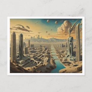 Los Angeles CA, Surreal Cityscape Postcard