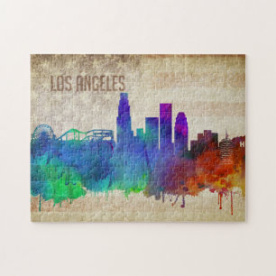 Los Angeles, CA Watercolor City Skyline Jigsaw Puzzle