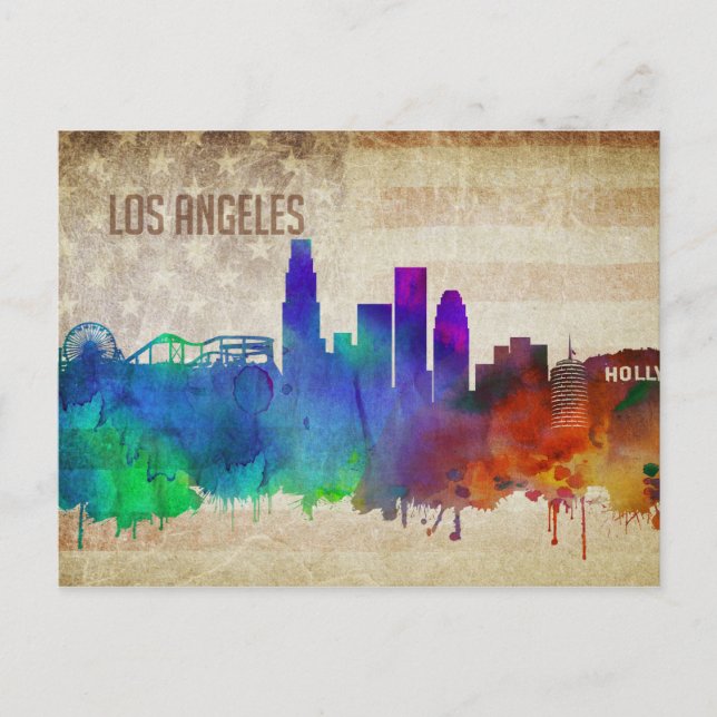Los Angeles, CA | Watercolor City Skyline Postcard (Front)