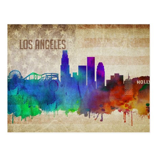 Los Angeles Ca Watercolor City Skyline Postcard Zazzle Com