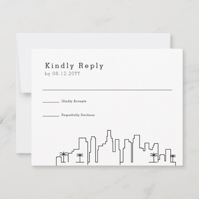 Los Angeles, Cali Wedding | Stylized Skyline RSVP Card (Front)