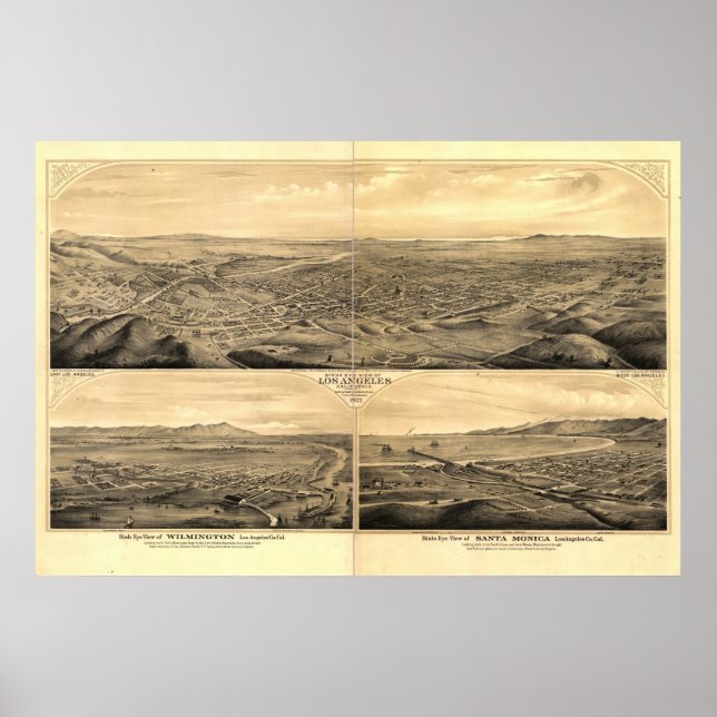 Los Angeles  California 1877 Antique Panoramic Map Poster (Front)