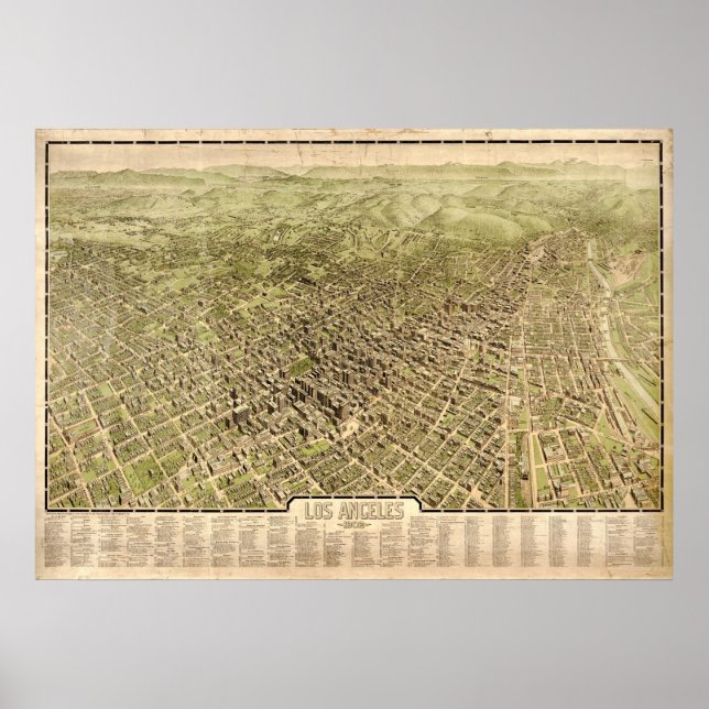 Los Angeles California 1909 Antique Panoramic Map Poster (Front)