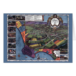 Los Angeles, California, Antique Aerial City Map