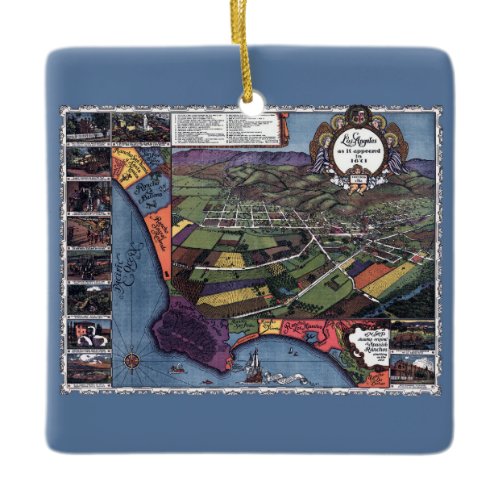 Los Angeles, California, Antique Aerial City Map Ceramic Ornament