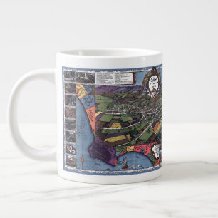 Los Angeles, California, Antique Aerial City Map Giant Coffee Mug
