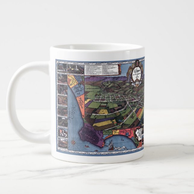 Los Angeles, California, Antique Aerial City Map Giant Coffee Mug (Left)