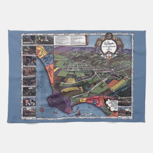 Los Angeles California Antique Aerial City Map Kitchen Towel