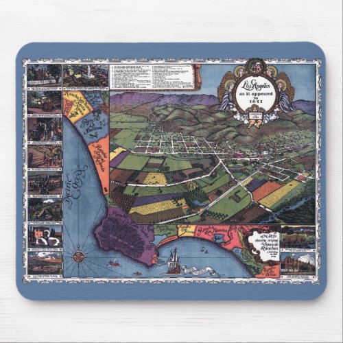 Los Angeles California Antique Aerial City Map Mouse Pad