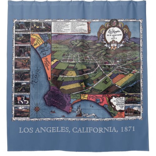 Los Angeles California Antique Aerial City Map Shower Curtain