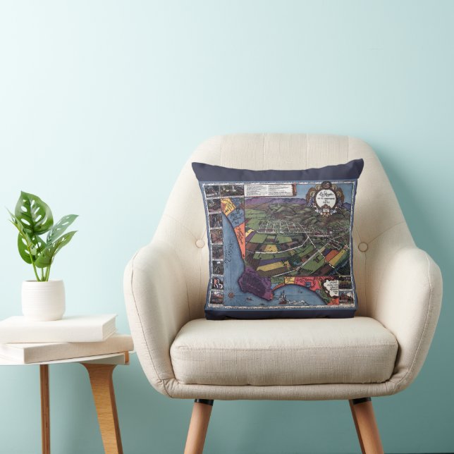 Los Angeles, California, Antique Aerial City Map Throw Pillow (Chair)