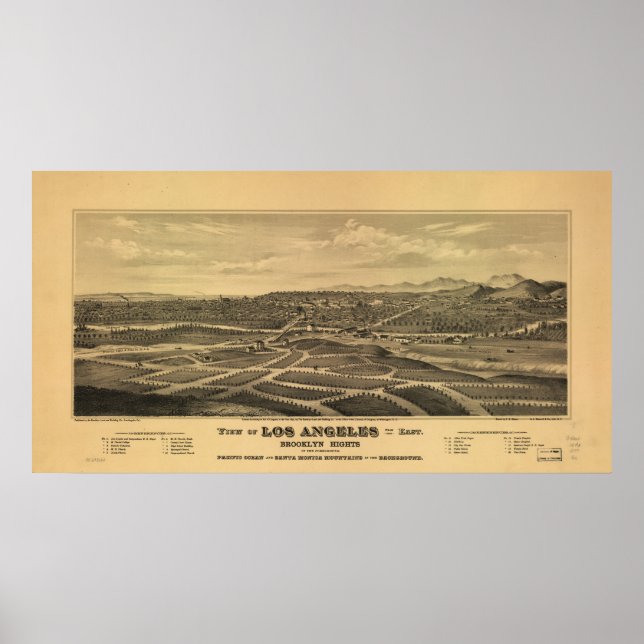Los Angeles California Antique Panoramic Map Poster (Front)