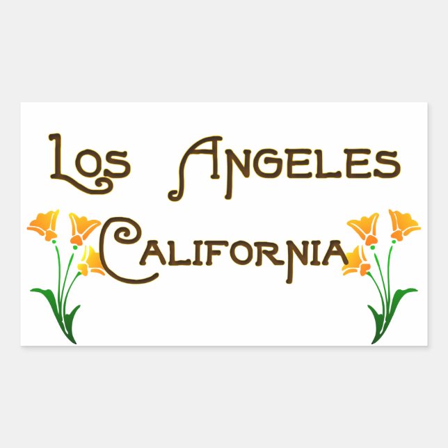 Los Angeles California Art Deco Poppies Logo Rectangular Sticker (Front)