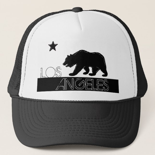 Los Angeles California black white bear flag hat (Front)