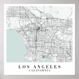 Los Angeles California Blue Water Street Map Poster