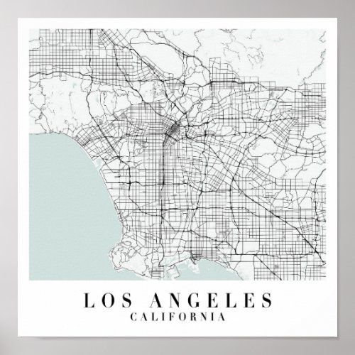 Los Angeles California Blue Water Street Map Poster